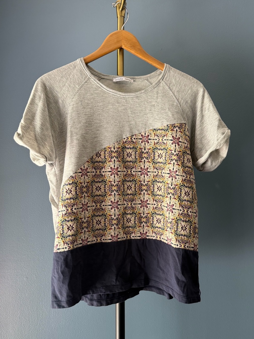 Zara Light Heather Gray Short Sleeve Ribbed Top